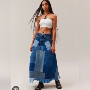 ReMADE By UO Denim Patchwork Maxi Skirt Size 34